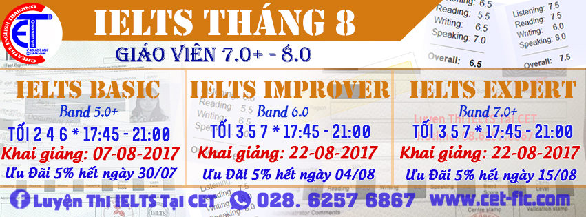 Khai giảng lớp IELTS tháng 8 tại Cet Gò Vấp